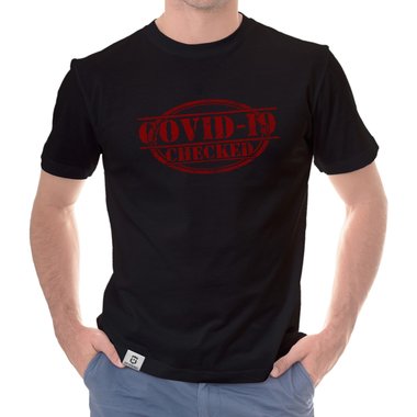 Herren und Damen Fun-Shirts - Covid-19 checked - Gegen den Virus schwarz-gr�n-Damen-Rundhals S