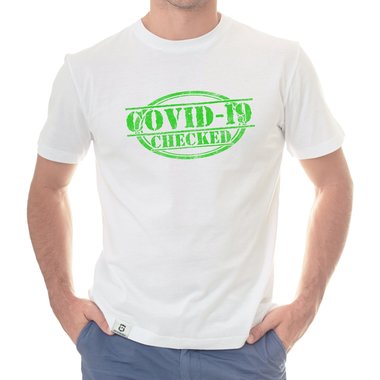 Herren und Damen Fun-Shirts - Covid-19 checked - Gegen den Virus schwarz-gr�n-Damen-Rundhals S
