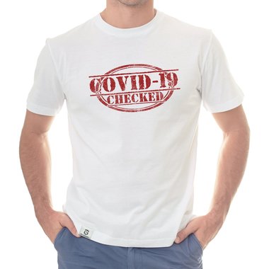 Herren und Damen Fun-Shirts - Covid-19 checked - Gegen den Virus schwarz-gr�n-Damen-Rundhals S