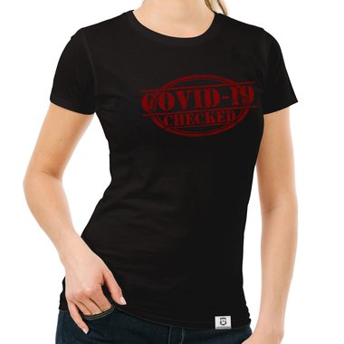 Herren und Damen Fun-Shirts - Covid-19 checked - Gegen den Virus schwarz-gr�n-Damen-Rundhals S