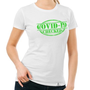 Herren und Damen Fun-Shirts - Covid-19 checked - Gegen den Virus schwarz-gr�n-Damen-Rundhals S