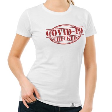 Herren und Damen Fun-Shirts - Covid-19 checked - Gegen den Virus schwarz-gr�n-Damen-Rundhals S