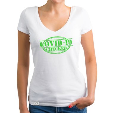 Herren und Damen Fun-Shirts - Covid-19 checked - Gegen den Virus schwarz-gr�n-Damen-Rundhals S