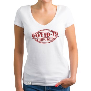 Herren und Damen Fun-Shirts - Covid-19 checked - Gegen den Virus schwarz-gr�n-Damen-Rundhals S
