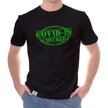 Herren und Damen Fun-Shirts - Covid-19 checked - Gegen den Virus schwarz-gr�n-Damen-Rundhals S