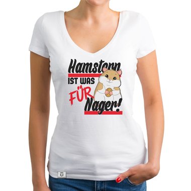Damen & Herren T-Shirt Kollektion - Hamstern ist was fr Nager! weiss-Damen-V-Neck XS