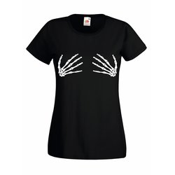 Damen T-Shirt Halloween Skelett Hands