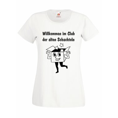 Damen T-Shirt Geburtstag Willkommen im Club der alten Schachteln weiss-schwarz XL