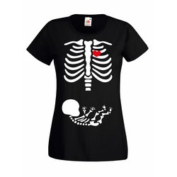 Damen T-Shirt Halloween Skelett Mama & Baby