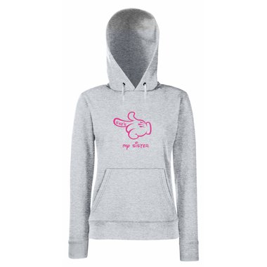 Damen Hoodie Mickey Hand - Shes my sister grau-schwarz M