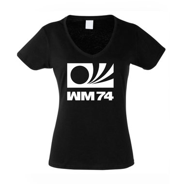 Damen V-NECK T-Shirt - Fuball WM1974 weiss-schwarz XXL