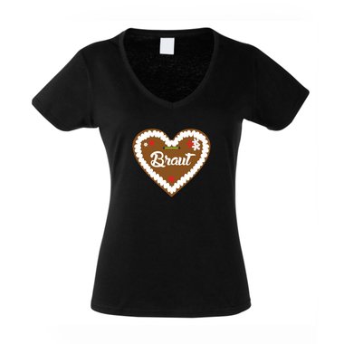 Braut Lebkuchenherz - Damen V-NECK T-Shirt Junggesellenabschied