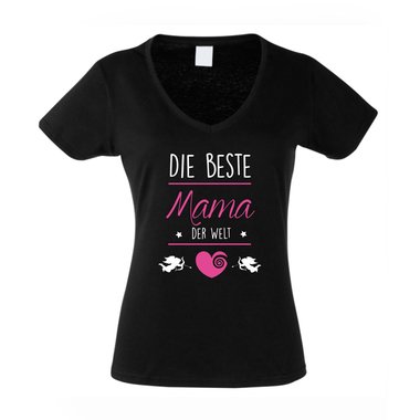 Muttertagsgeschenk Damen T-Shirt V-Ausschnitt Die Beste Mama der Welt