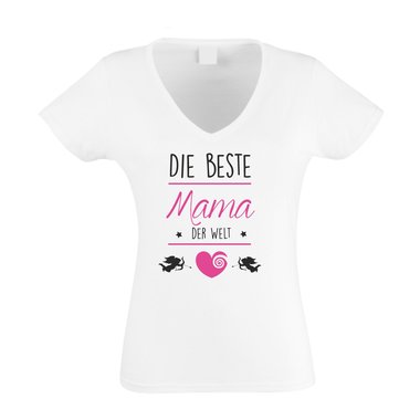 Muttertagsgeschenk Damen T-Shirt V-Ausschnitt Die Beste Mama der Welt