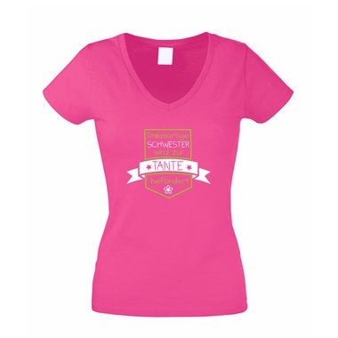 Damen V-Neck T-Shirt - Grossartige Schwester wird zur Tante befrdert