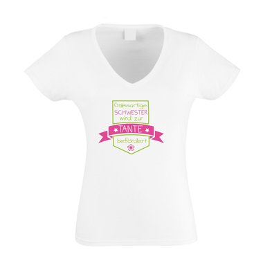 Damen V-Neck T-Shirt - Grossartige Schwester wird zur Tante befrdert