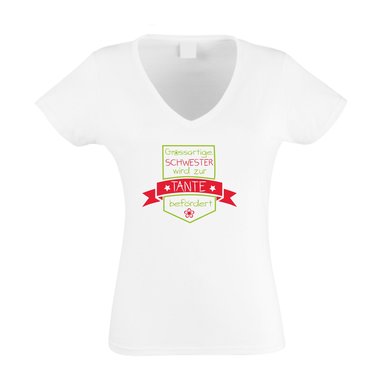 Damen V-Neck T-Shirt - Grossartige Schwester wird zur Tante befrdert