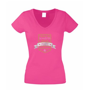 Damen V-Neck T-Shirt - Grossartige Schwester wird zur Tante befrdert