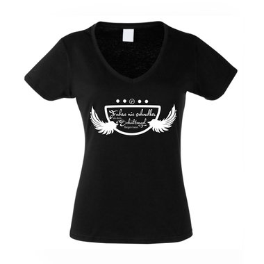 Damen V-AUSSCHNITT T-Shirt - Fahre nie schneller als dein Schutzengel MOTIV 2