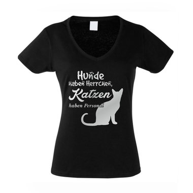 Damen V-AUSSCHNITT T-Shirt - Hunde haben Herrchen, Katzen haben Personal