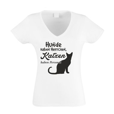 Damen V-AUSSCHNITT T-Shirt - Hunde haben Herrchen, Katzen haben Personal