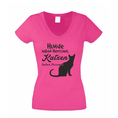 Damen V-AUSSCHNITT T-Shirt - Hunde haben Herrchen, Katzen haben Personal