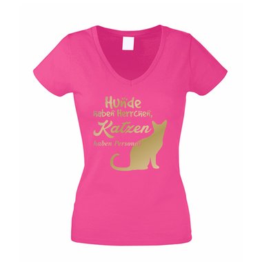 Damen V-AUSSCHNITT T-Shirt - Hunde haben Herrchen, Katzen haben Personal