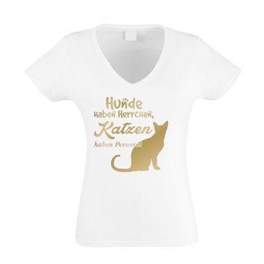Damen V-AUSSCHNITT T-Shirt - Hunde haben Herrchen, Katzen haben Personal
