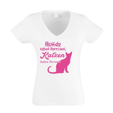 Damen V-AUSSCHNITT T-Shirt - Hunde haben Herrchen, Katzen haben Personal