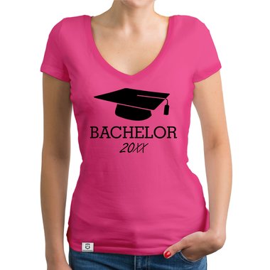 Damen T-Shirt V-Neck - Bachelor mit Wunschjahr