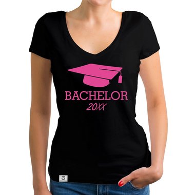 Damen T-Shirt V-Neck - Bachelor mit Wunschjahr