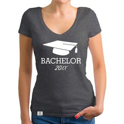 Damen T-Shirt V-Neck - Bachelor mit Wunschjahr