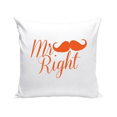 Dekokissen - Mr Right (kursiv) weiss-orange ONE-SIZE