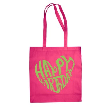 Happy Birthday Design - Baumwolltasche Jutebeutel fuchsia-apfelgruen