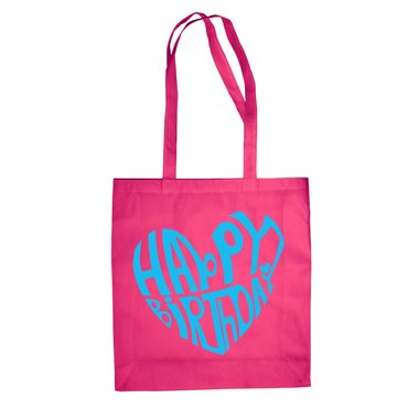 Happy Birthday Design - Baumwolltasche Jutebeutel fuchsia-apfelgruen