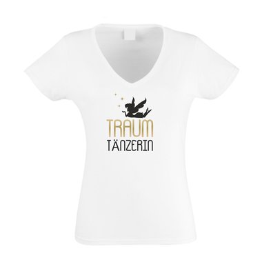 Traum Tnzerin - Damen V-Ausschnitt T-Shirt weiss-gold XXL