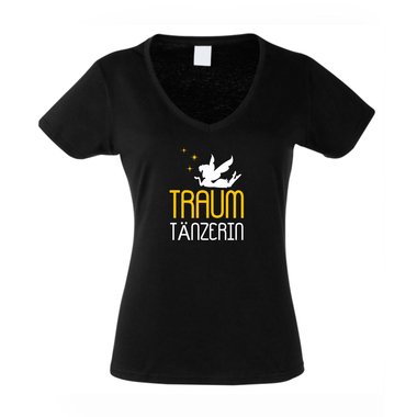 Traum Tnzerin - Damen V-Ausschnitt T-Shirt weiss-gold XXL