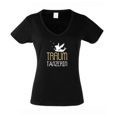 Traum Tnzerin - Damen V-Ausschnitt T-Shirt weiss-gold XXL