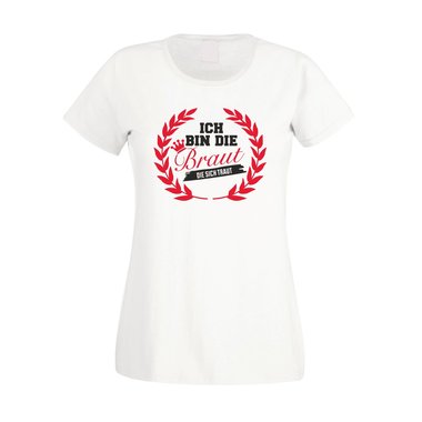 T-Shirt Druck Junggesellenabschied Damen - Ich bin die Braut die sich traut mit Kranz