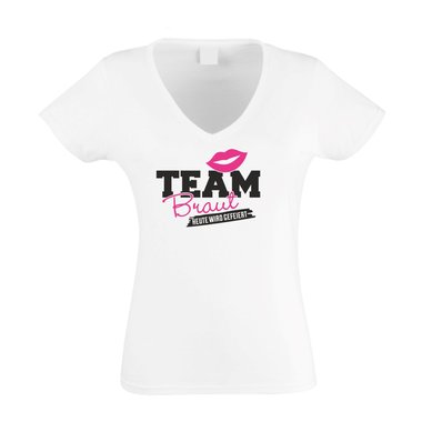 Damen T-Shirt V-Ausschnitt - TEAM BRAUT - heute wird gefeiert