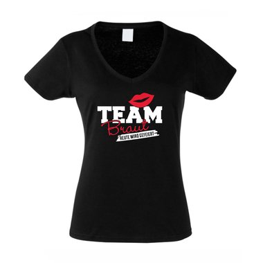Damen T-Shirt V-Ausschnitt - TEAM BRAUT - heute wird gefeiert