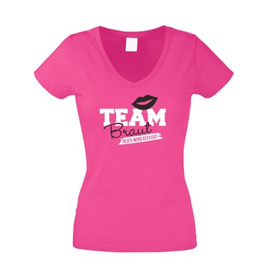 Damen T-Shirt V-Ausschnitt - TEAM BRAUT - heute wird gefeiert