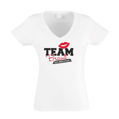 Damen T-Shirt V-Ausschnitt - TEAM BRAUT - heute wird gefeiert