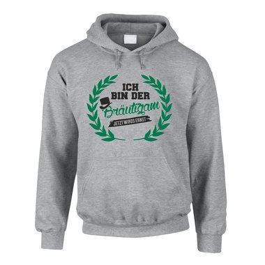 Herren Hoodie - Ich bin der Brutigam, jetzt wirds ernst - mit Kranz