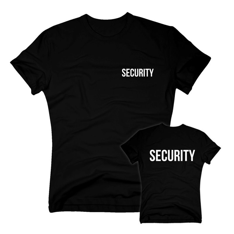 beidseitig bedruckt Druck weiß Firmen Sicherheitsdienst T-shirt schwarz