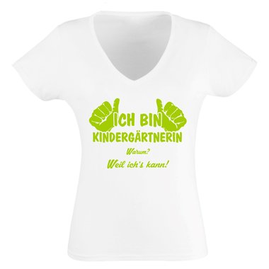 Geschenk für Erzieherin - Damen T-Shirt V-Neck - Ich bin Kindergärtnerin