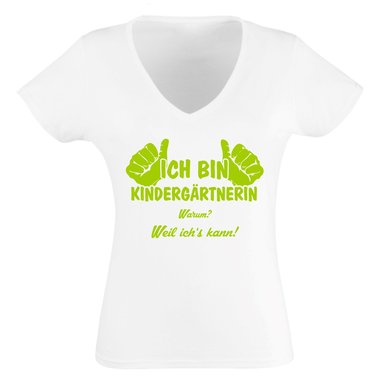 Geschenk fr Erzieherin - Damen T-Shirt V-Neck - Ich bin Kindergrtnerin