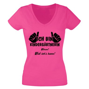 Geschenk fr Erzieherin - Damen T-Shirt V-Neck - Ich bin Kindergrtnerin