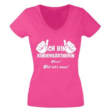 Geschenk fr Erzieherin - Damen T-Shirt V-Neck - Ich bin Kindergrtnerin