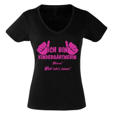 Geschenk fr Erzieherin - Damen T-Shirt V-Neck - Ich bin Kindergrtnerin